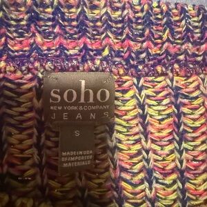 Soho Pink and Purple Crew Neck Sweater Ribbed Knit Relaxed Fit